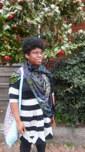 black and grey dress with wide stripes